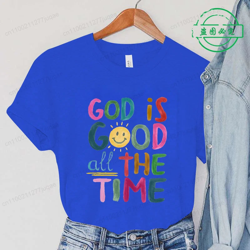 the GOD IS GOOD - God Is Good All the Time Print T-Shirts, Women Summer T Shirt Bible Verse Funny Tops Tee, Christian Jesus Female Casual Clothing