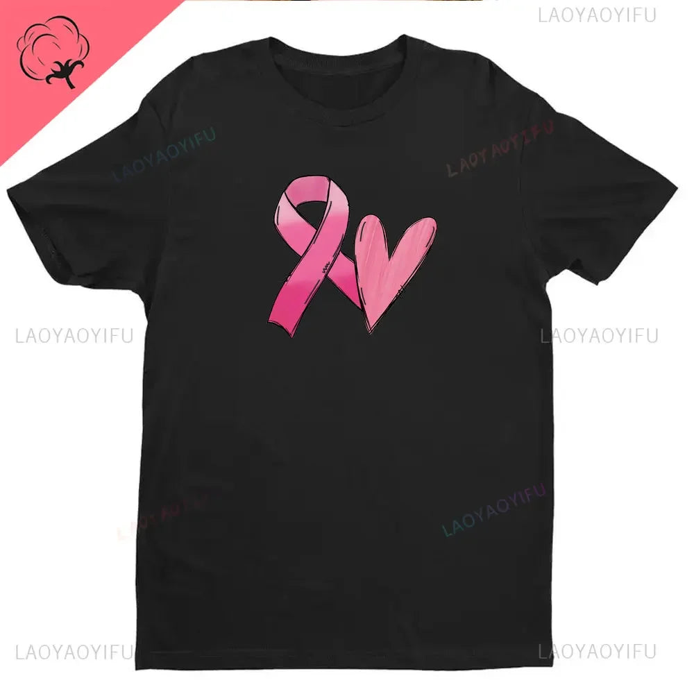 Ribbon Print Breast Cancer Awareness Shirts Cancer Survivor Shirt Pink Ribbon Shirt Breast Cancer Awareness Gift Tees Cotton Tee