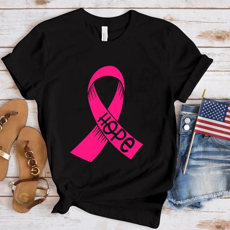 Breast Cancer Awareness Hope Print Short Sleeve T Shirts Women Shirts Summer Short Sleeved Male T-Shirts Comfy Soft Shirts Loose