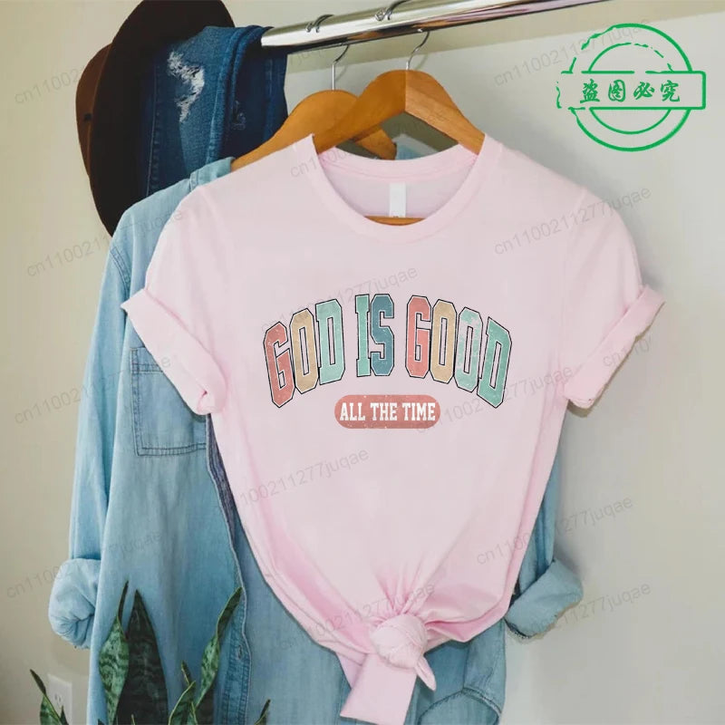 the GOD IS GOOD - God Is Good All the Time Print T-Shirts, Women Summer T Shirt Bible Verse Funny Tops Tee, Christian Jesus Female Casual Clothing