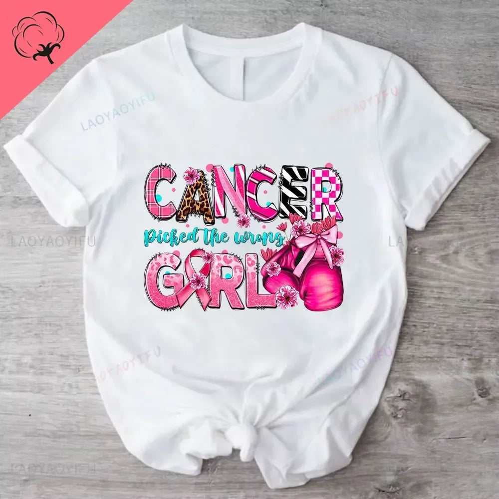 Caring for Women Breast Cancer T-shirt October Pink Ribbon Breast Cancer Awareness Themed Printed Tee Gift for Moms Daughters