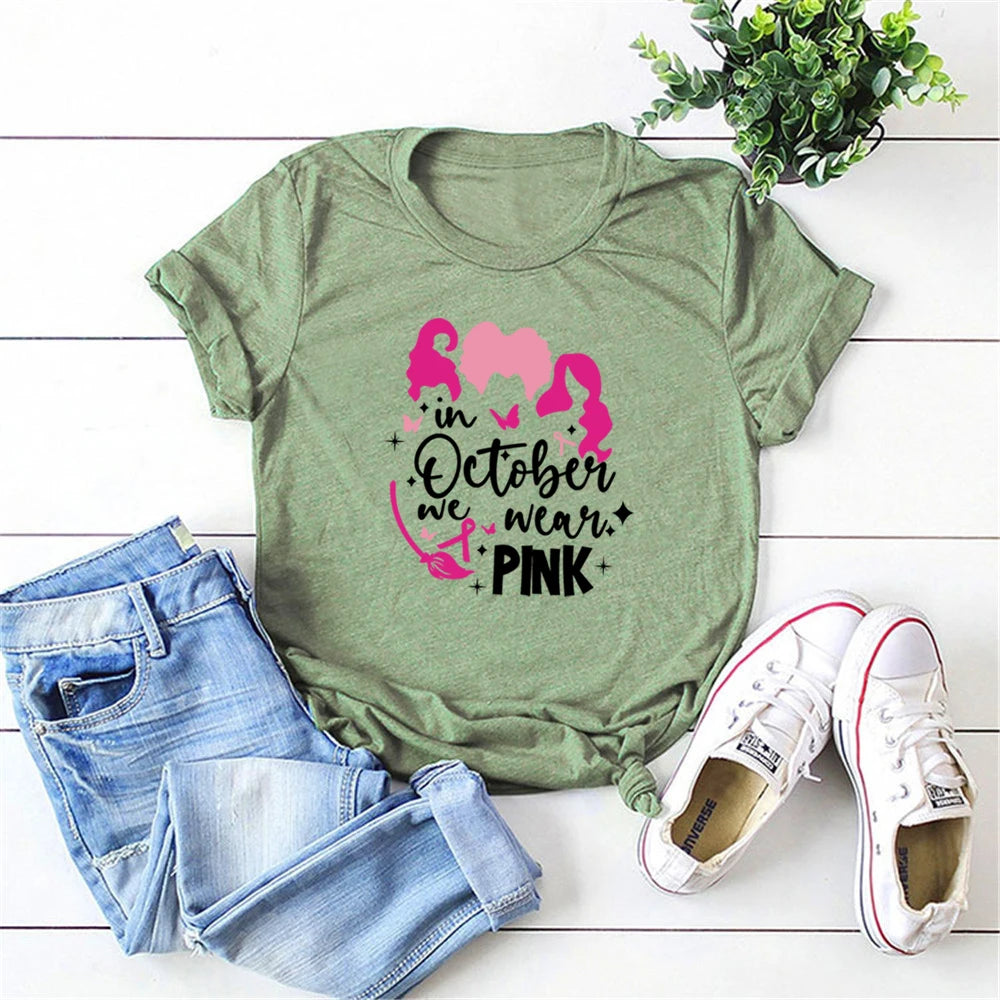 the HOCUS POCUS PINK OCTOBER - In October We Wear Pink T-Shirt Breast Cancer Awareness Sanderson Sister Pink October Breast Cancer Tops