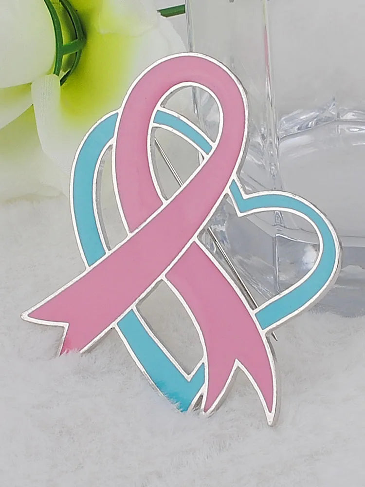 Heart Trendy Brooches Fashion Oil Painting Breast Cancer Awareness Pink Ribbon