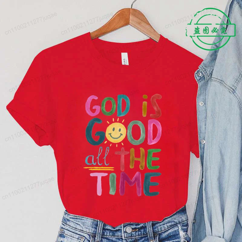 the GOD IS GOOD - God Is Good All the Time Print T-Shirts, Women Summer T Shirt Bible Verse Funny Tops Tee, Christian Jesus Female Casual Clothing
