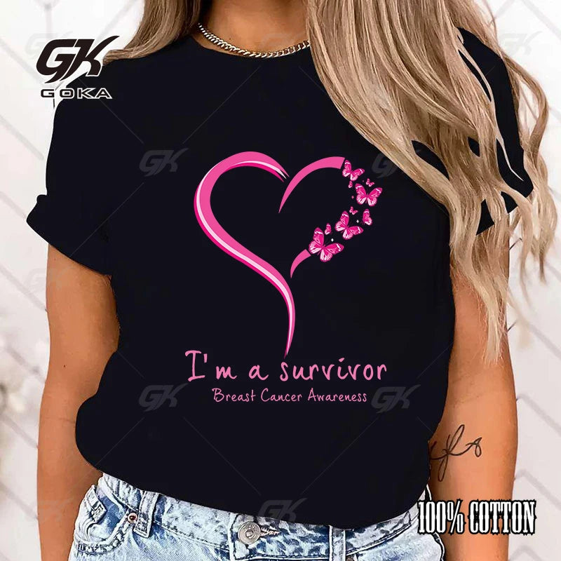 the SURVIVOR HEART - Breast Cancer Awareness I'm A Survivor Printed T-Shirts for Women