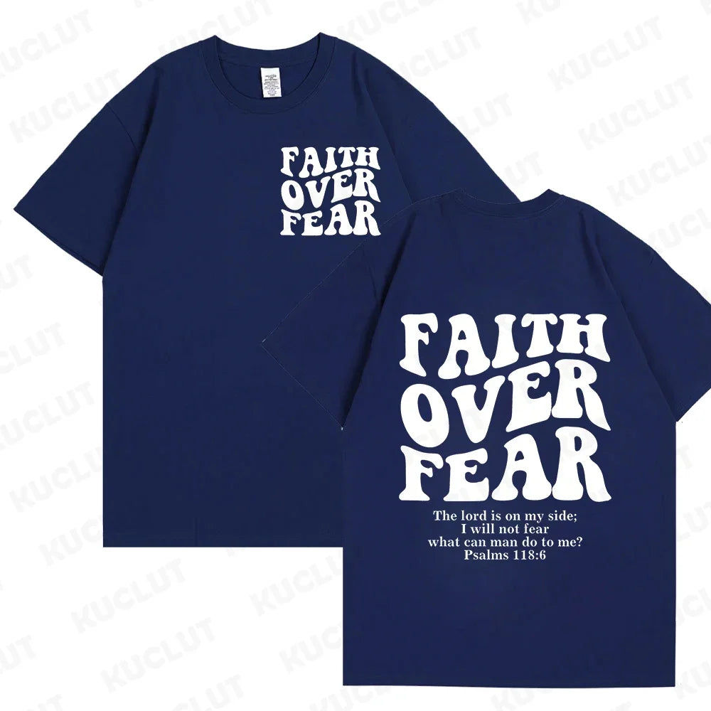 the FAITH OVER FEAR - Christian Women T-Shirts, Christian Clothes, Jesus Fashion Trendy T-Shirts Bible Verse Sportwear Aesthetic Clothes