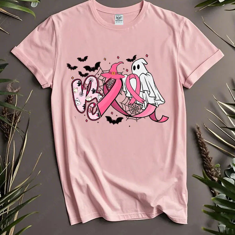 Boo Halloween Pumpkin Ghost Tee Men Women Cotton Tops in October We Wear Pink Ribbon Witch Roupas Breast Cancer Awareness Tshirt