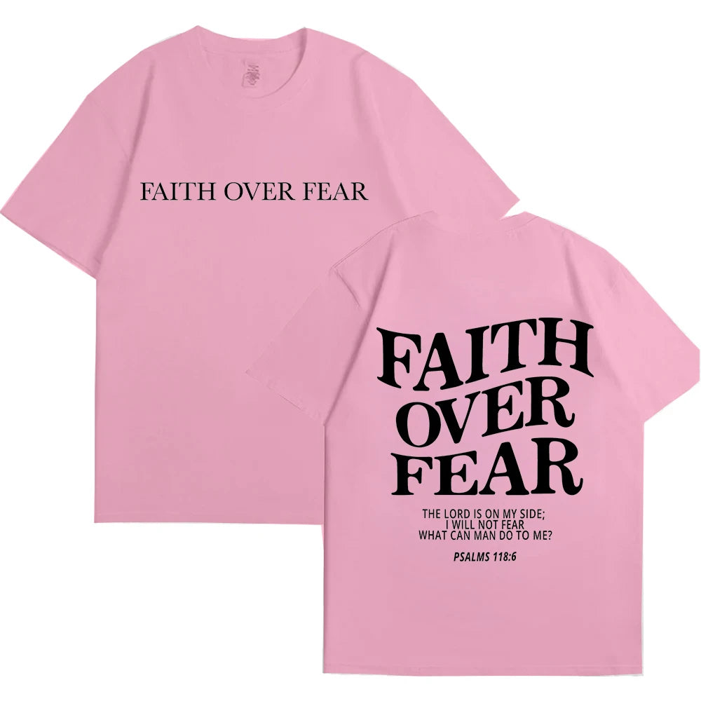 the FAITH OVER FEAR - Christian Women T-Shirts, Christian Clothes, Jesus Fashion Trendy T-Shirts Bible Verse Sportwear Aesthetic Clothes