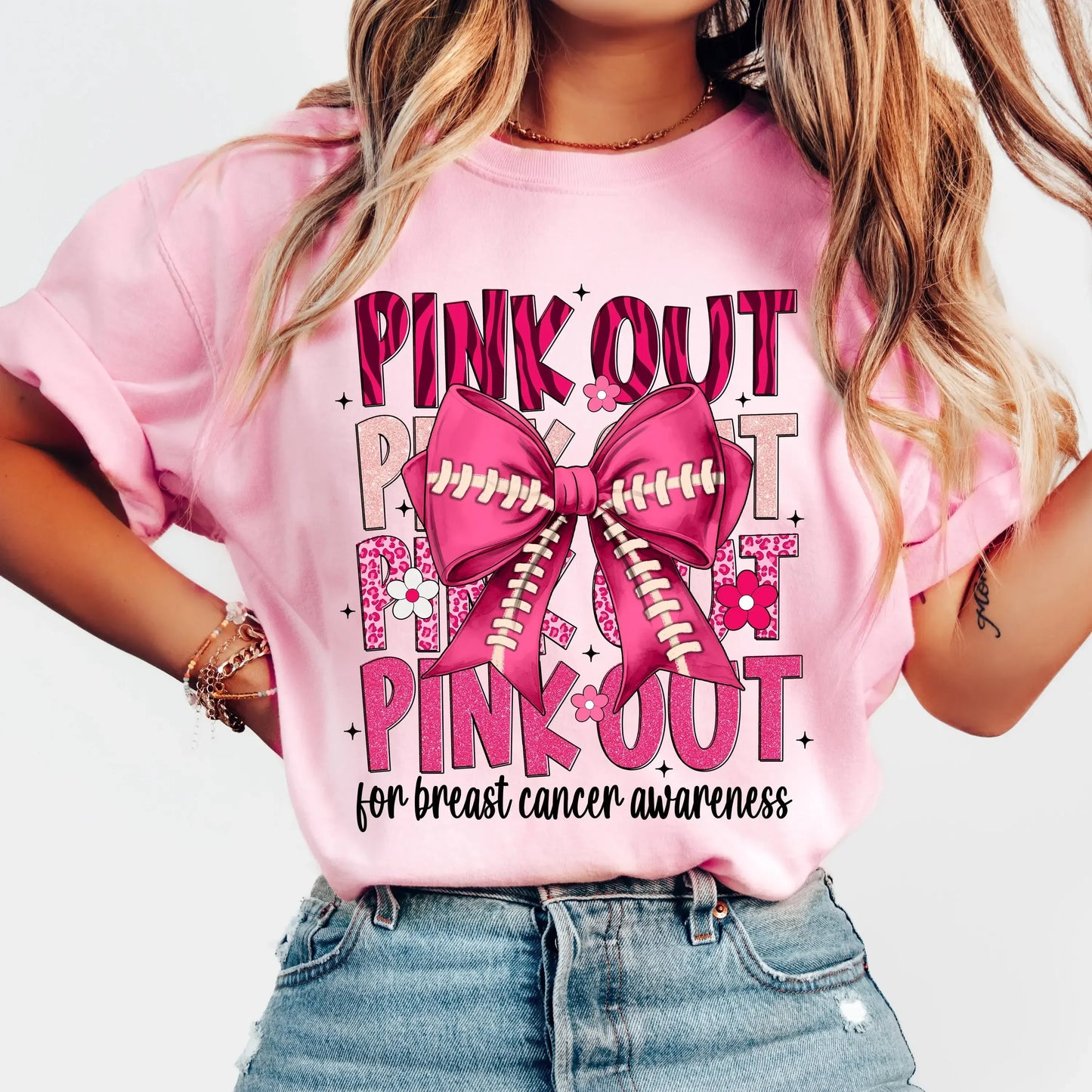 Breast Cancer Awareness Fight Print T Shirt in October We Wear Pink Awareness Ribbon Aesthetic Clothes Pink and White Tops Shirt