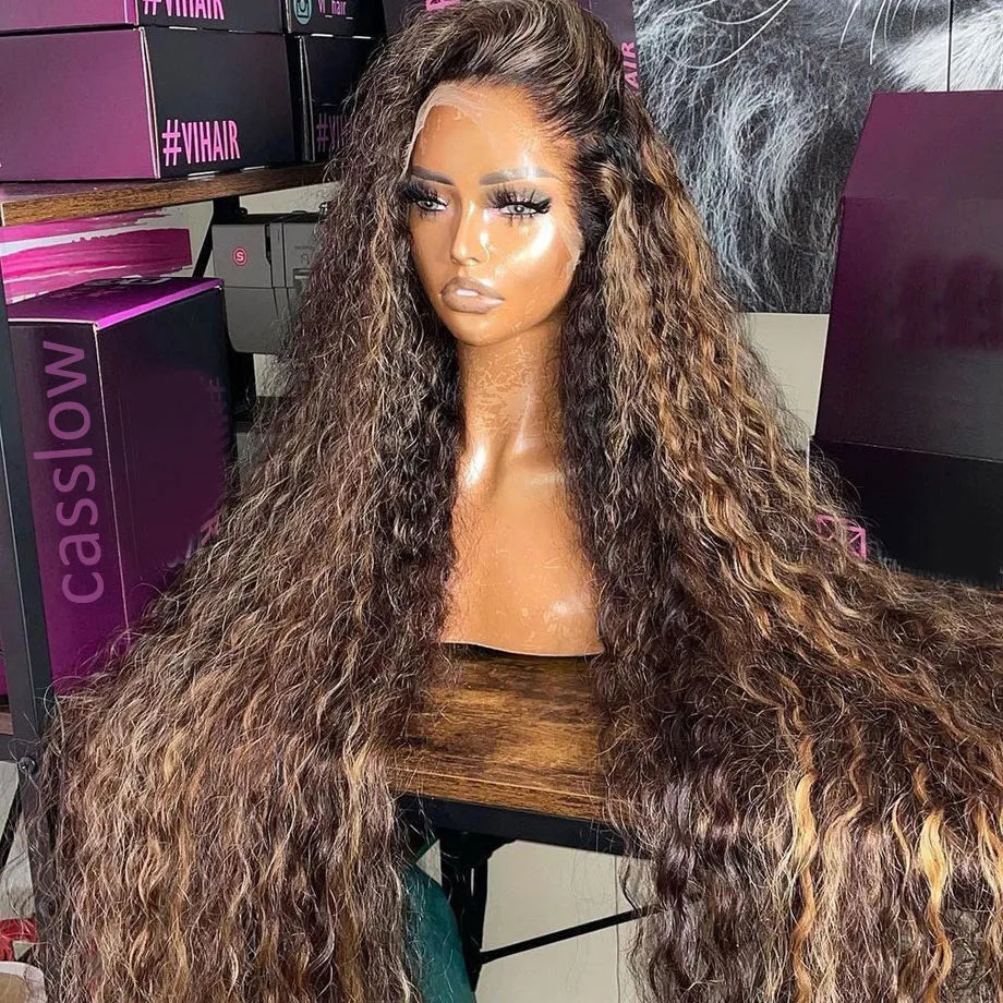 the BEYONCE - Highlight Wig Human Hair Ombre HD Lace Wig, 13x6 Human Hair Deep Wave Frontal Wig, Brazilian 13x4 Water Wave Curly Wigs For Women