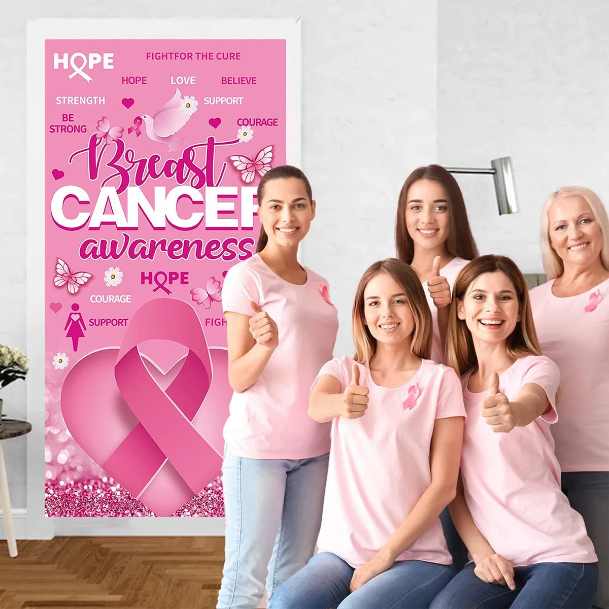 1Pcs Breast Cancer Awareness Decorations Door Banner Hope Strength Courage Faith Banners for Breast Cancer Awareness Decor