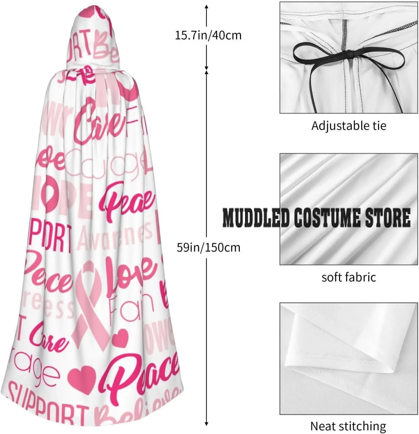 the PINK CAPE - Breast Cancer Pink Ribbons Awareness, Unisex Adults Hooded Cosplay Costume Robe Cloak