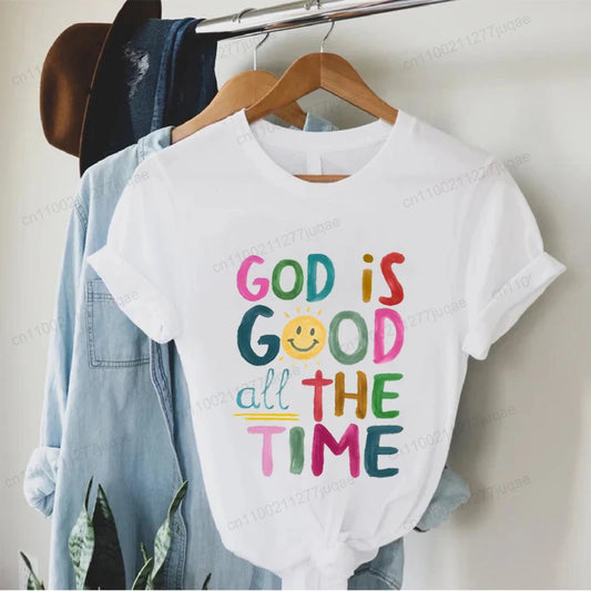 the GOD IS GOOD - God Is Good All the Time Print T-Shirts, Women Summer T Shirt Bible Verse Funny Tops Tee, Christian Jesus Female Casual Clothing