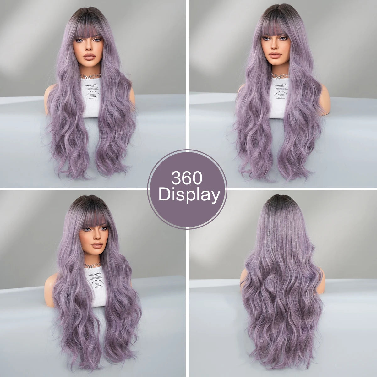 the GODDESS - Long Wavy Grey Purple Wig for Women, Cosplay Daily Party Overhead Dyeing Wavy Synthetic Heat-Resistant Wigs