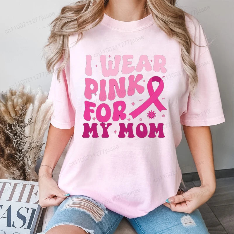 Breast Cancer Awareness Shirt for Women Pink Ribbon Support Tee Shirts Funny Casual T-Shirt Oversized TShirts Clothing Tops Tees