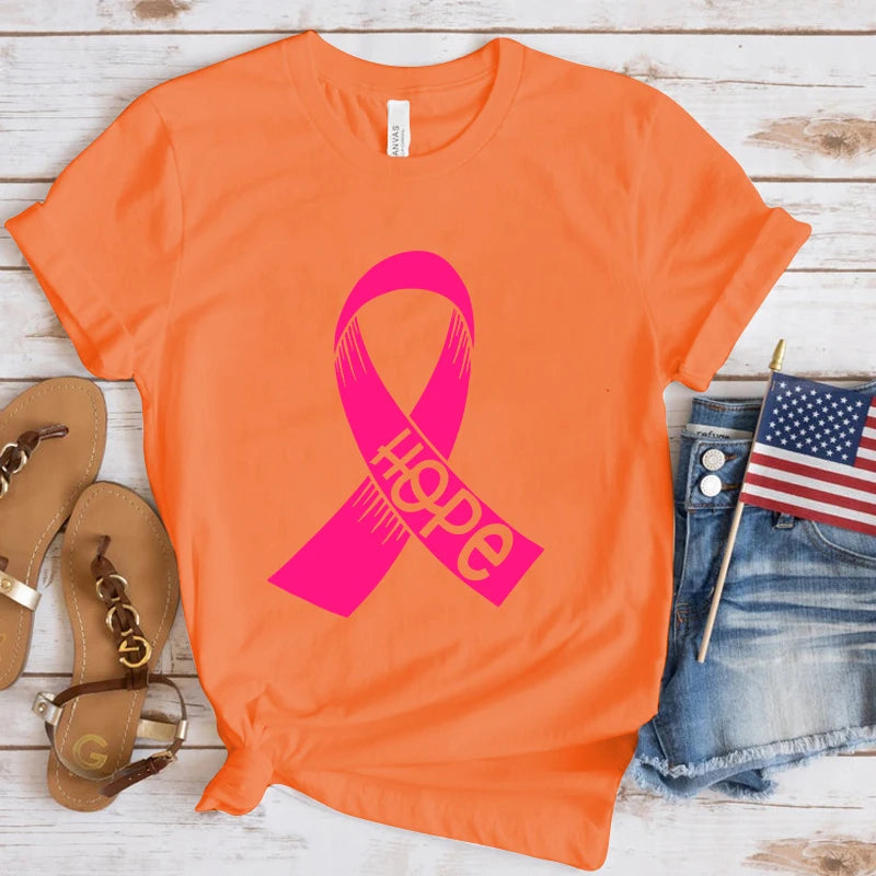 Breast Cancer Awareness Hope Print Short Sleeve T Shirts Women Shirts Summer Short Sleeved Male T-Shirts Comfy Soft Shirts Loose