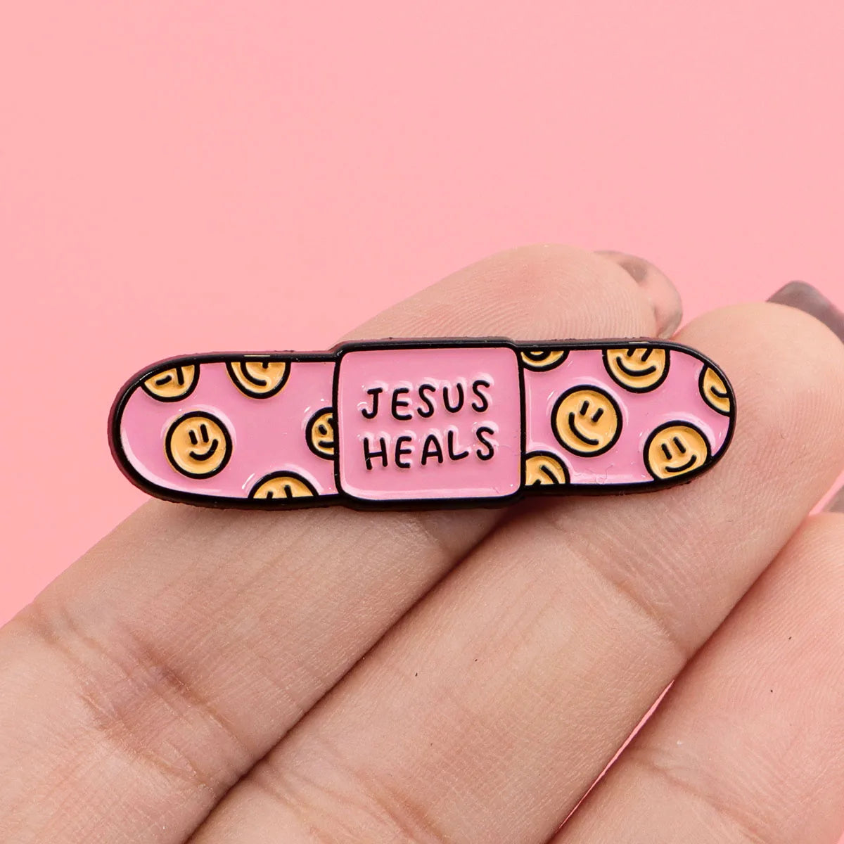 the JESUS HEALS - Jesus Heals Band-Aid Enamel Pin, Kawaii Lapel Pins for Backpacks Cartoon Badges Cute Brooch for Clothes Jewelry Gifts for Friends