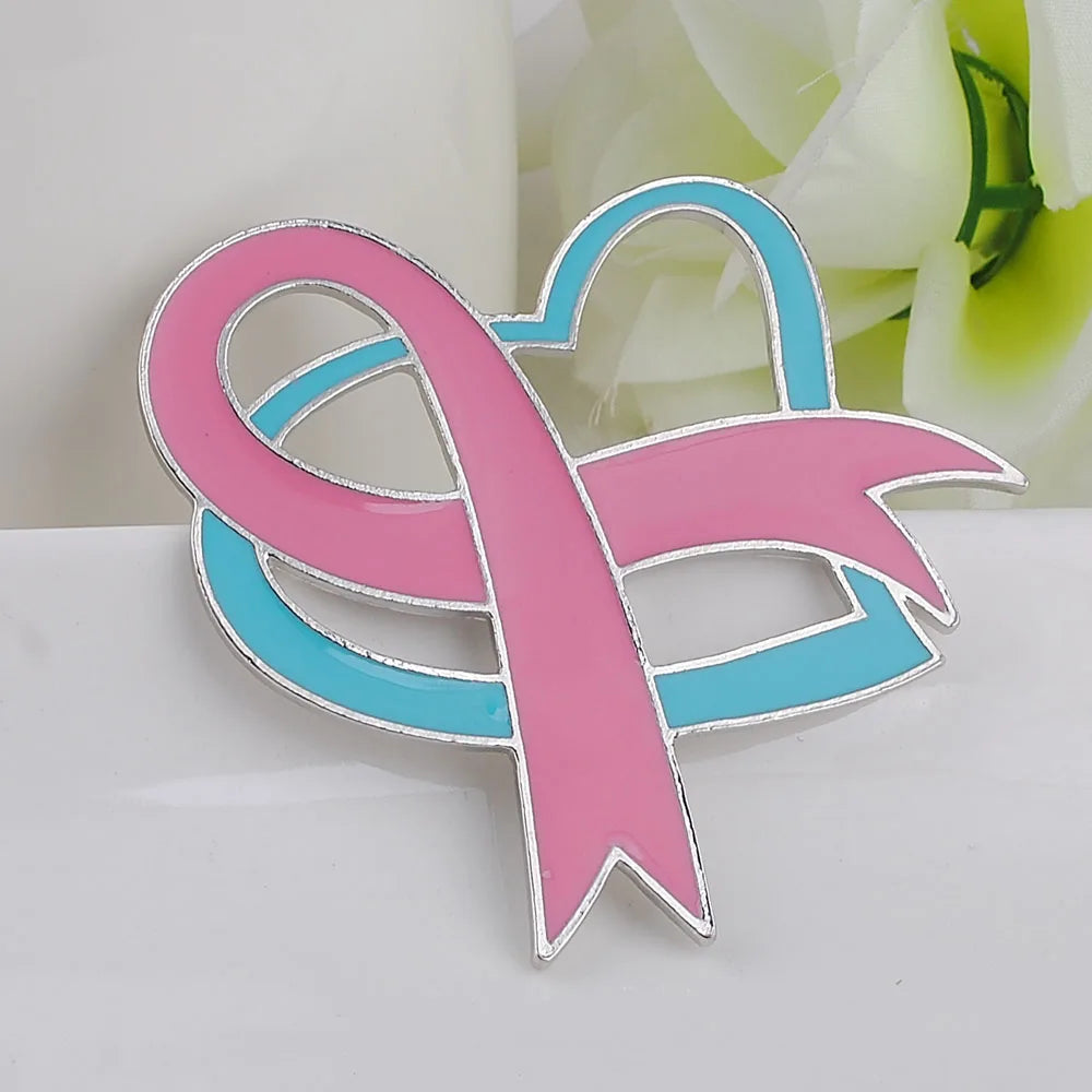 Heart Trendy Brooches Fashion Oil Painting Breast Cancer Awareness Pink Ribbon