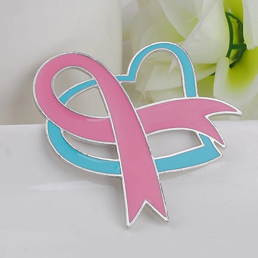 Heart Trendy Brooches Fashion Oil Painting Breast Cancer Awareness Pink Ribbon