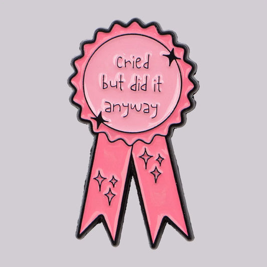 Funny "Cried" Enamel Pin Pink Ribbon Brooch Pines Lapel Pins Badge on Backpack Clothing Accessories Fashion Jewelry Gift For Her