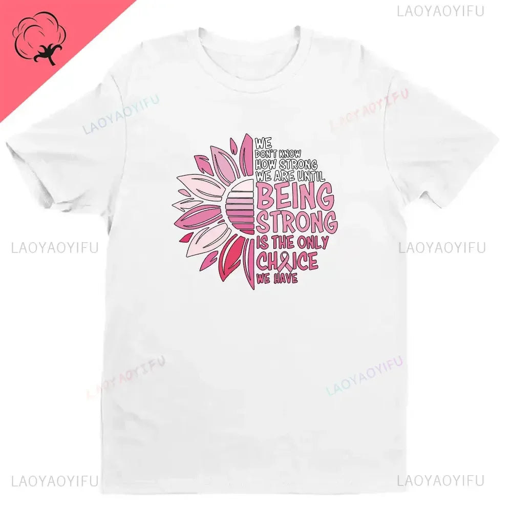 Breast Cancer Awareness Fight Print T Shirt in October We Wear Pink Awareness Ribbon Aesthetic Clothes Pink and White Tops Shirt