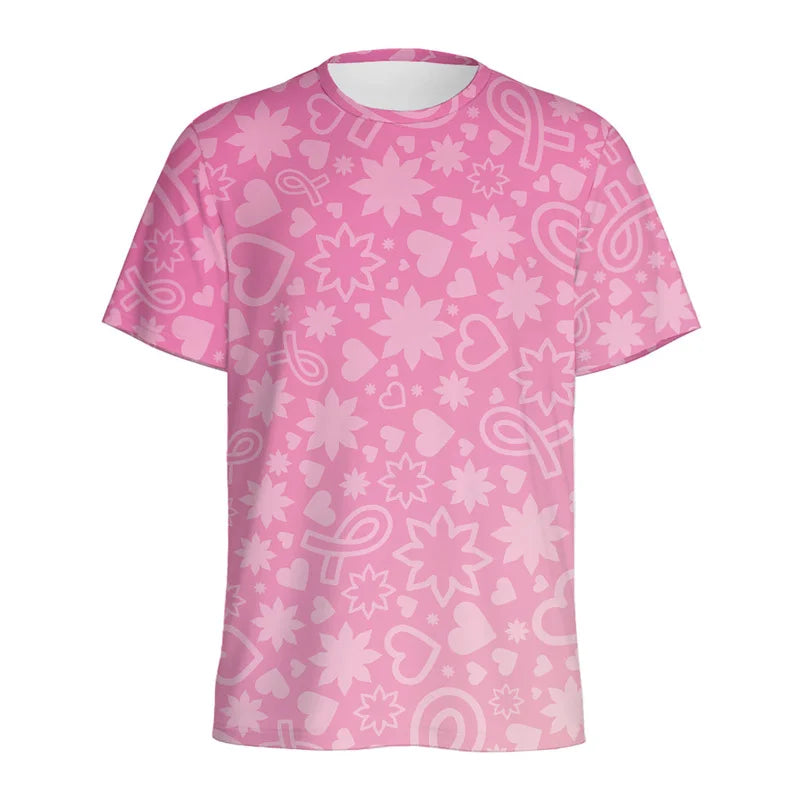Breast Cancer Awareness 3D Printed T Shirt Women Fashion Pink Ribbon Pattern T-Shirt Loose Short Sleeves Round Neck Tee Shirts
