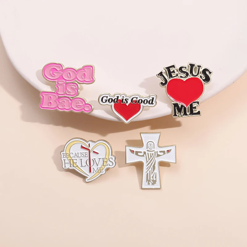 the JESUS LOVES ME - Enamel Pins Custom Christian God Is Good Metal Brooches Lapel Badge Jewelry Gift