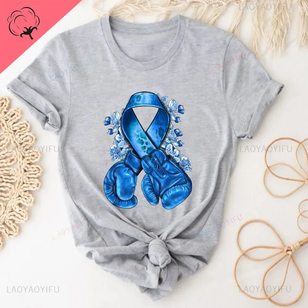 Caring for Women Breast Cancer T-shirt October Pink Ribbon Breast Cancer Awareness Themed Printed Tee Gift for Moms Daughters