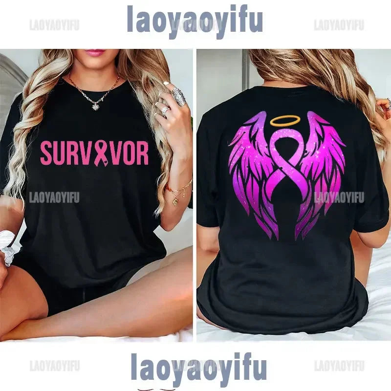 Pink Ribbon Woman Tshirt  Breast Cancer Awareness Go Pink for October Inspirational Quote FIGHT Survivor Gifts Graphic T Shirts