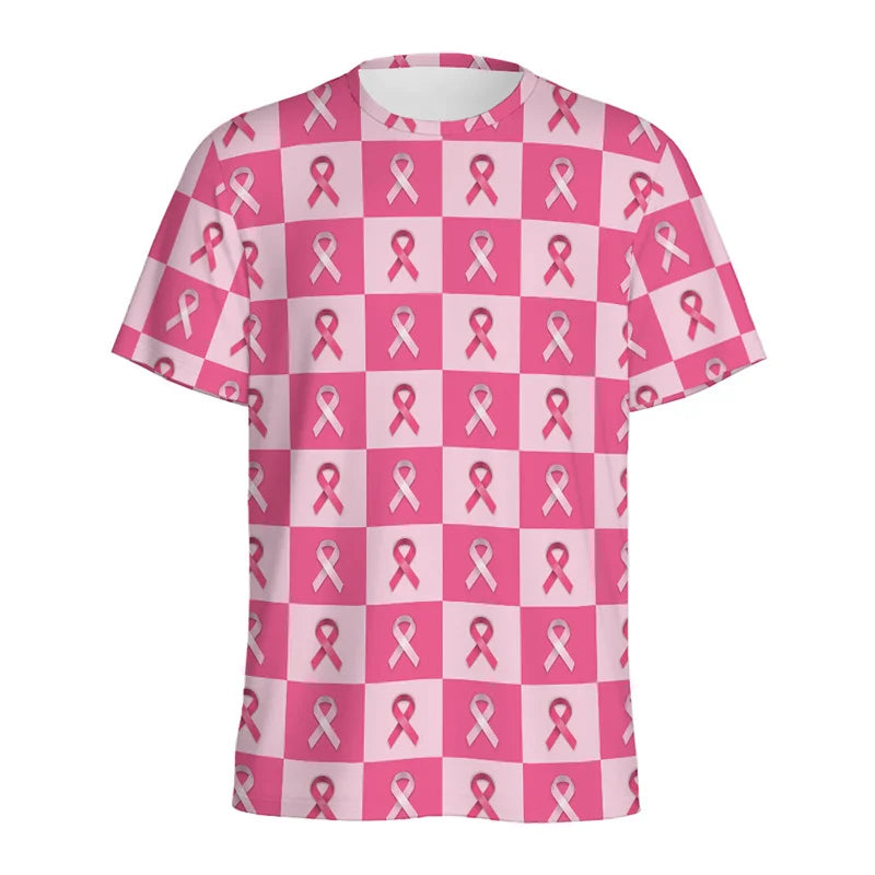 Breast Cancer Awareness 3D Printed T Shirt Women Fashion Pink Ribbon Pattern T-Shirt Loose Short Sleeves Round Neck Tee Shirts