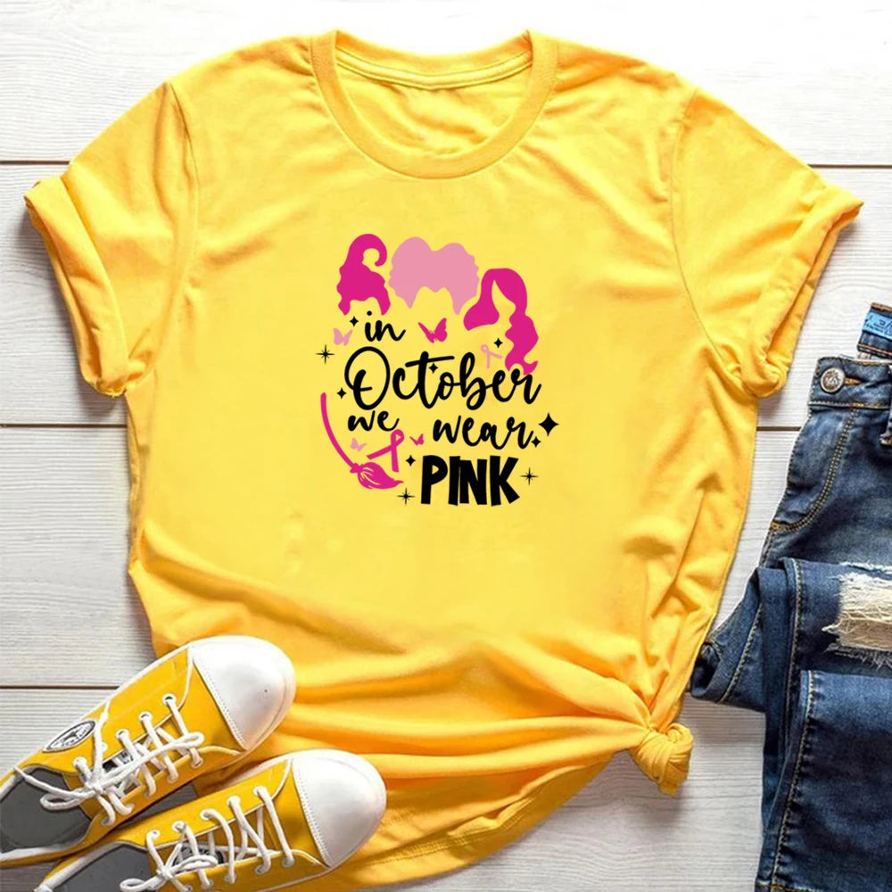 the HOCUS POCUS PINK OCTOBER - In October We Wear Pink T-Shirt Breast Cancer Awareness Sanderson Sister Pink October Breast Cancer Tops