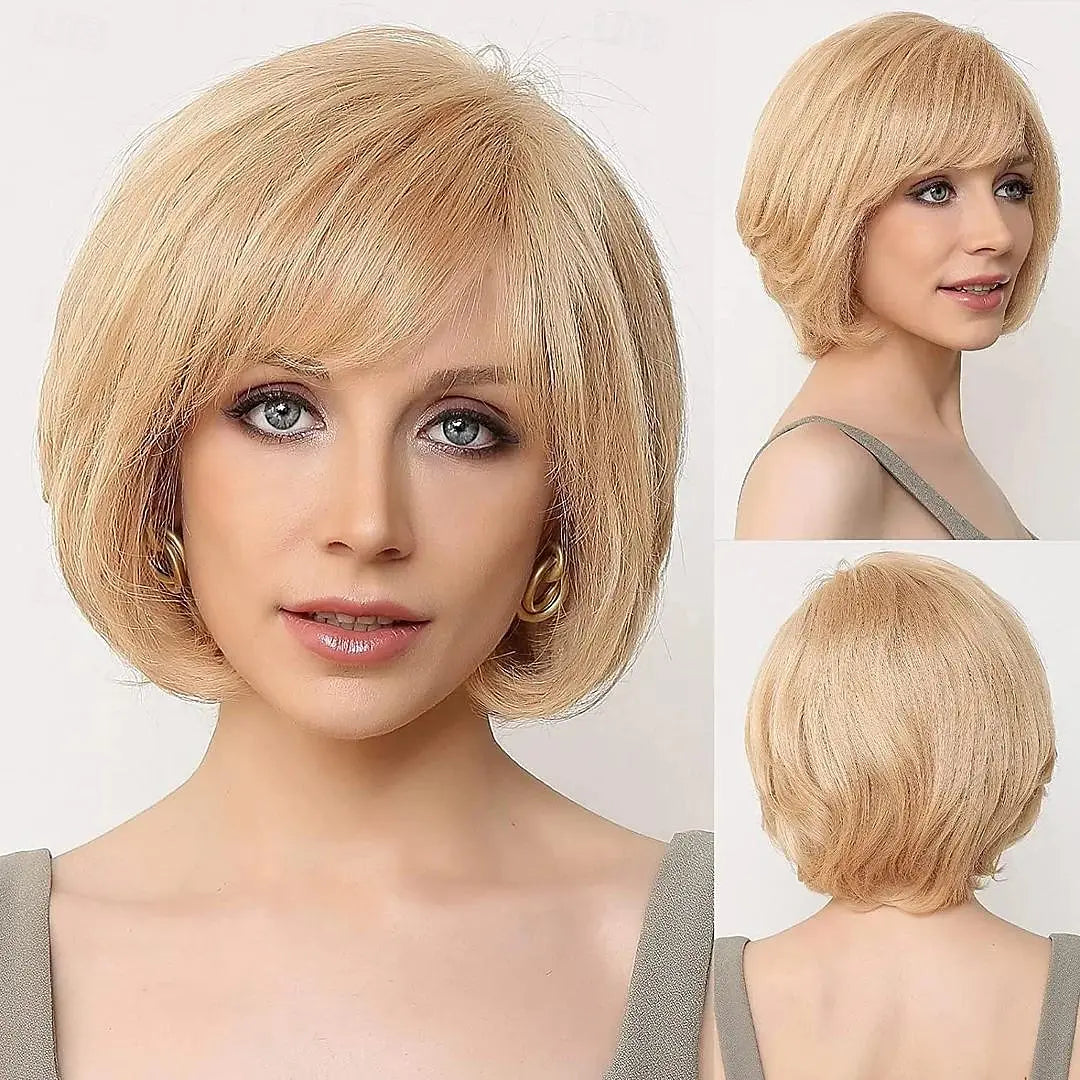 the MEGHAN - Synthetic Hair Short Layered Straight Blonde Wig for Women