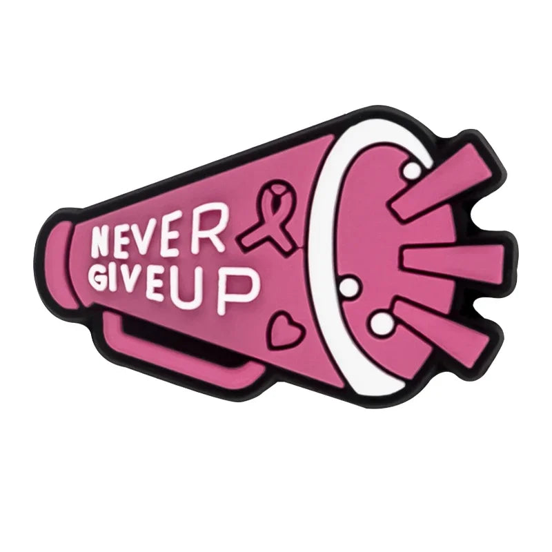 1/16pcs Cancer Ribbon Shoe Decorations Breast Cancer Ribbon Shoe Decorations Care for Women's Health Pins Clog Jeans for Women