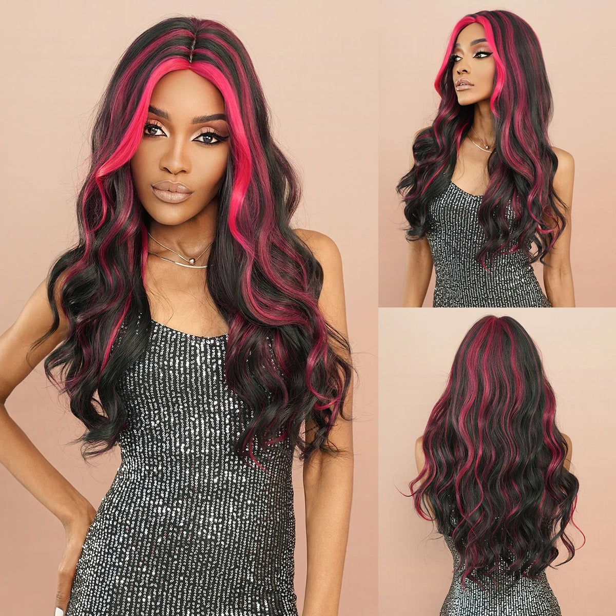 the GODDESS - Long Wavy Grey Purple Wig for Women, Cosplay Daily Party Overhead Dyeing Wavy Synthetic Heat-Resistant Wigs