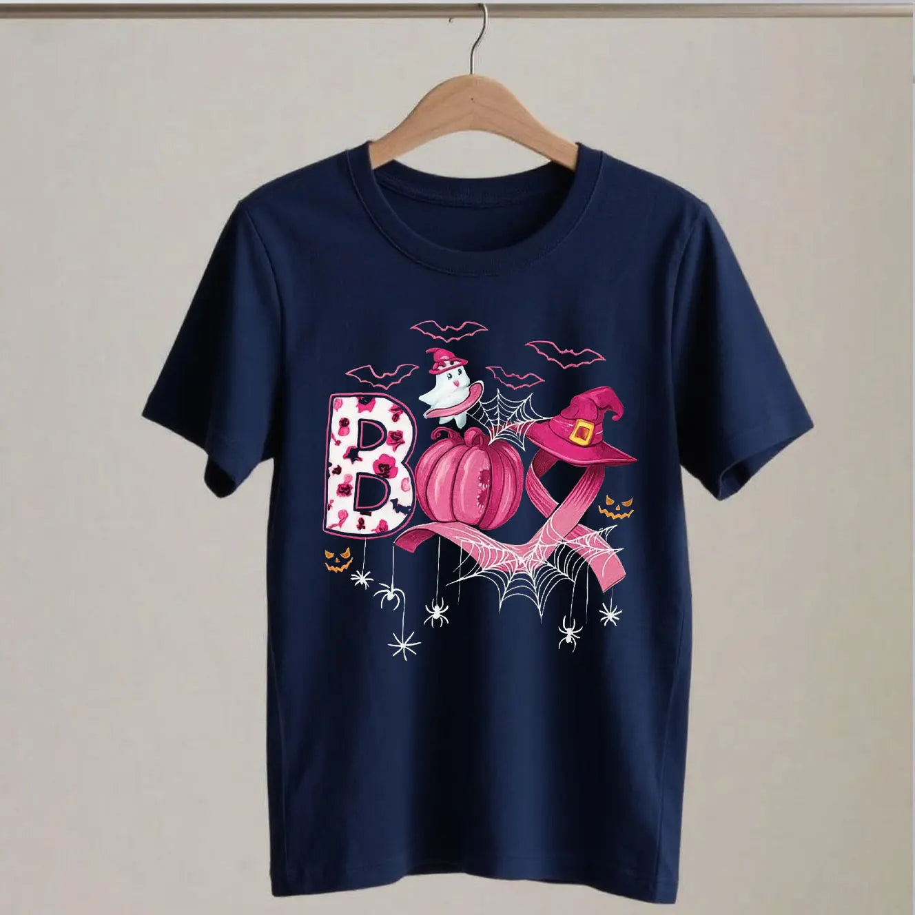 Breast Cancer Boo Shirts Pink Pumpkin Witch Hat Halloween Cancer Tshirt Cancer Awareness Gift Pink October Tee Cotton Tee Tops