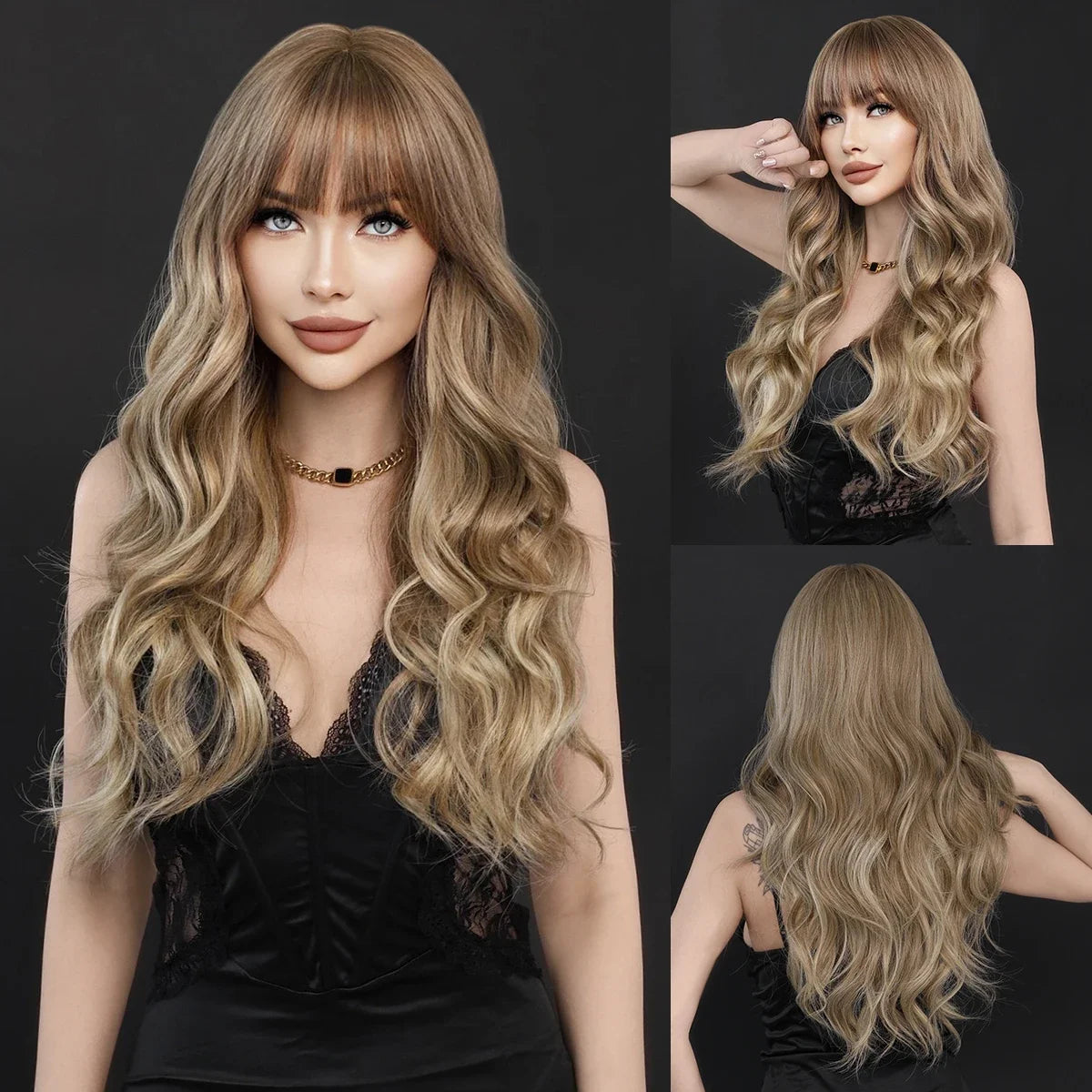 the GODDESS - Long Wavy Grey Purple Wig for Women, Cosplay Daily Party Overhead Dyeing Wavy Synthetic Heat-Resistant Wigs
