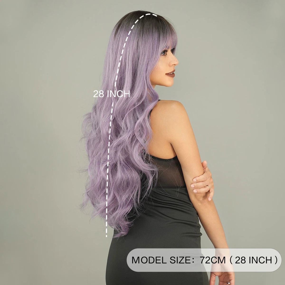 the GODDESS - Long Wavy Grey Purple Wig for Women, Cosplay Daily Party Overhead Dyeing Wavy Synthetic Heat-Resistant Wigs