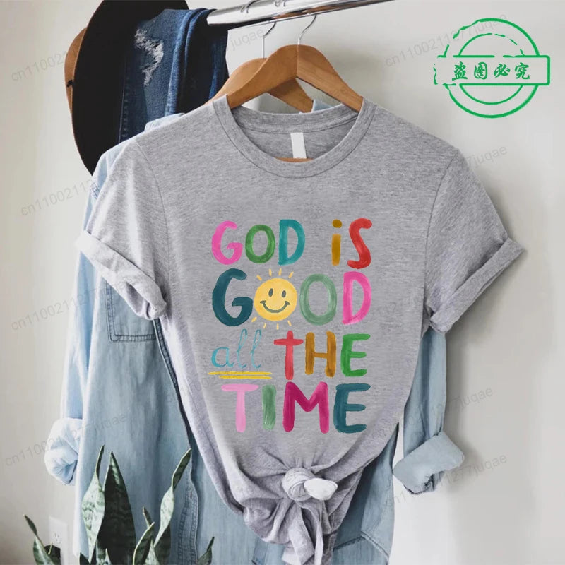 the GOD IS GOOD - God Is Good All the Time Print T-Shirts, Women Summer T Shirt Bible Verse Funny Tops Tee, Christian Jesus Female Casual Clothing