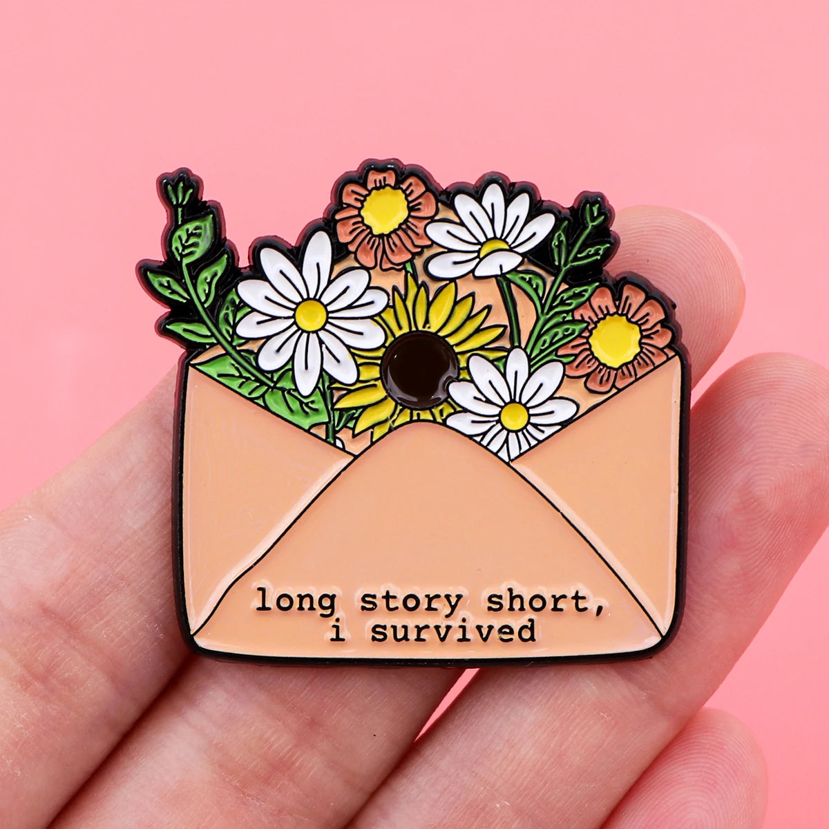the LONG STORY - Inspiration Enamel Pin, Flowers Envelope Brooch Pin, Lapel Pins Badge Clothing Accessories Gift