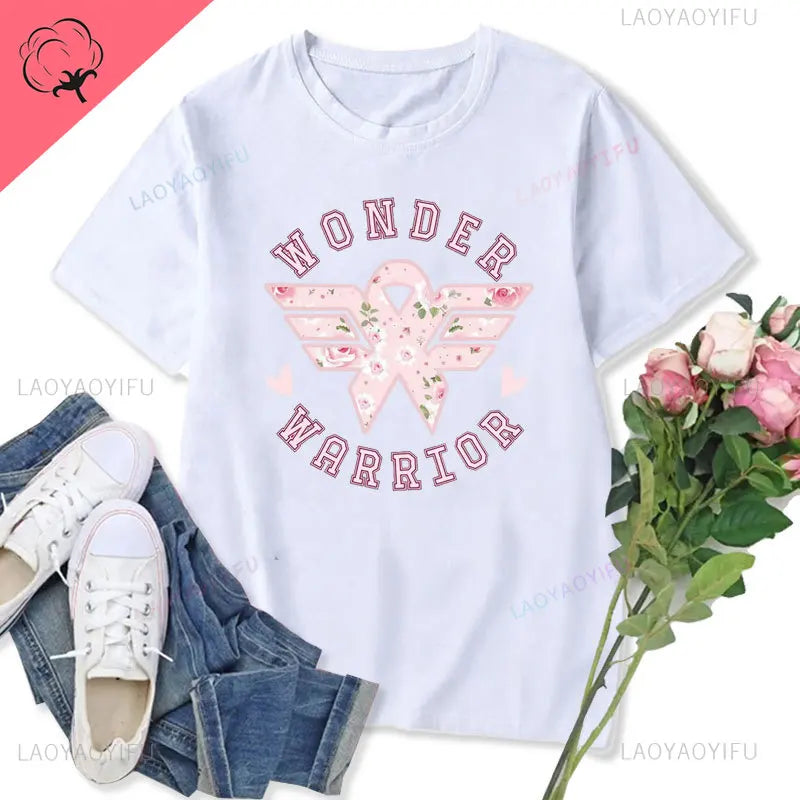 Funny in October We Wear Pink Graphic T Shirts Coquette Pink Breast Cancer Awareness Women T-shirt Wonder Warrior Fighter Tees