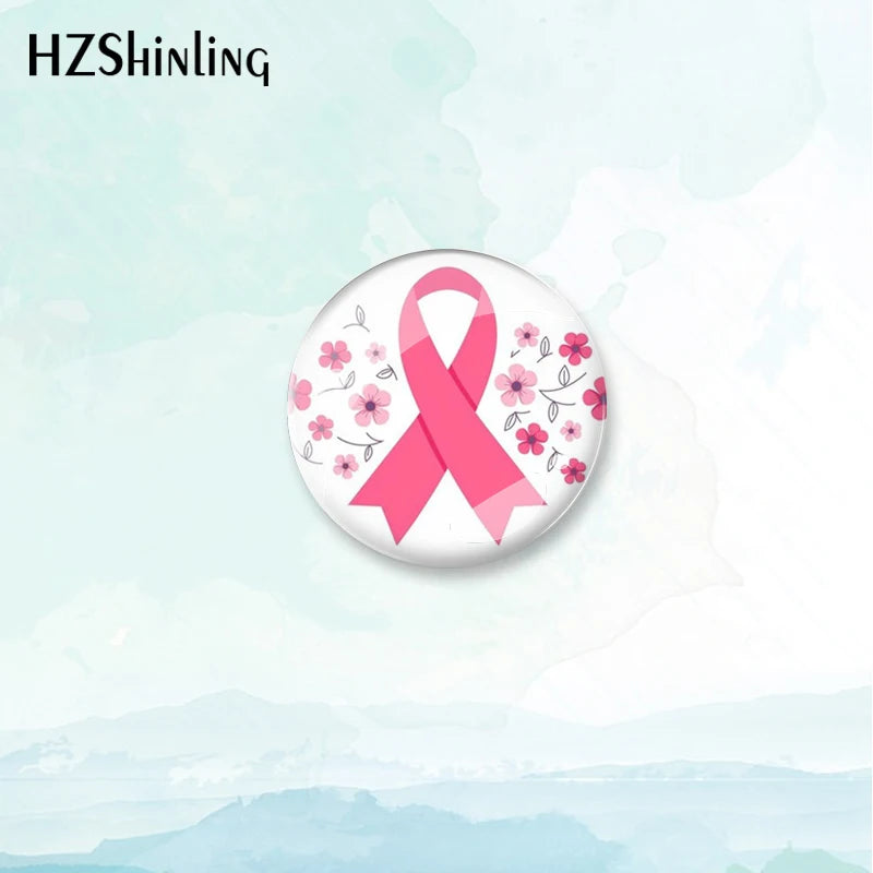 2023 New Breast Cancer Awareness Badge Brooch Pink Ribbon Pin Backpack Decoration Pins Round Jewelry Women Gift