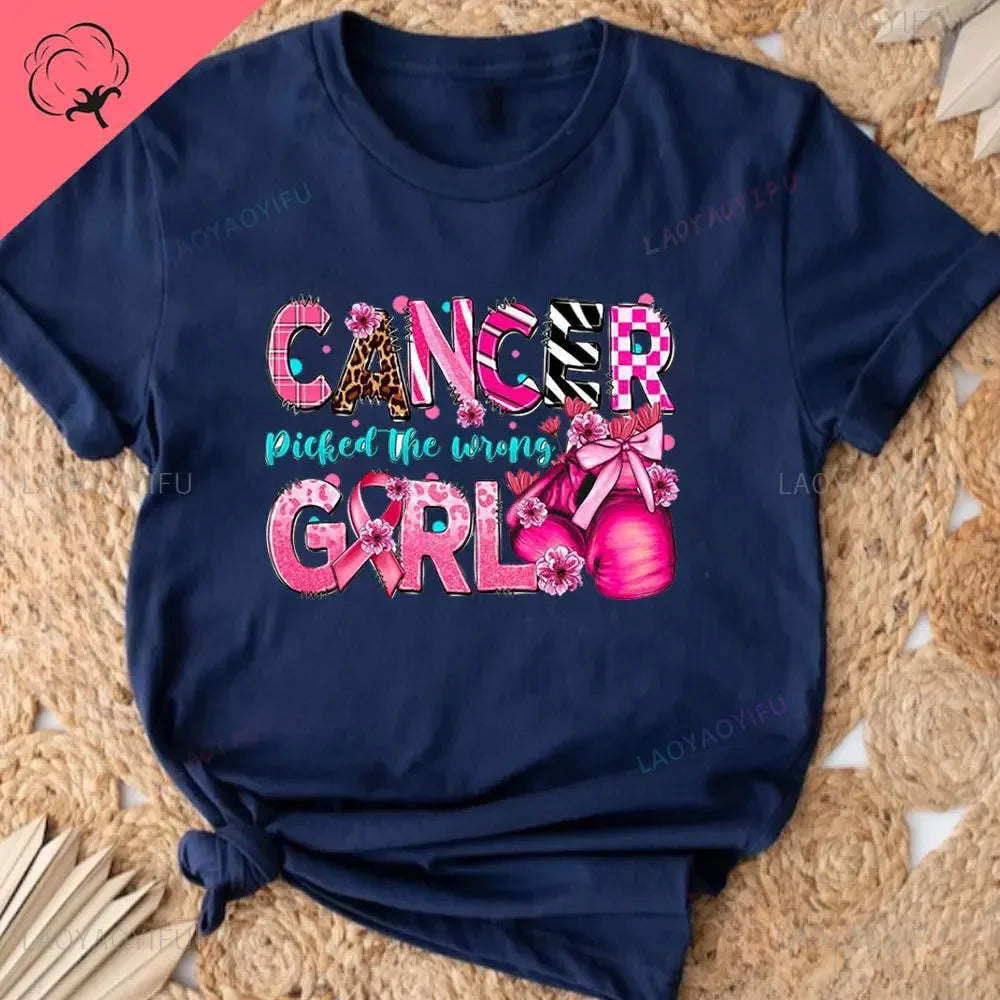 Caring for Women Breast Cancer T-shirt October Pink Ribbon Breast Cancer Awareness Themed Printed Tee Gift for Moms Daughters