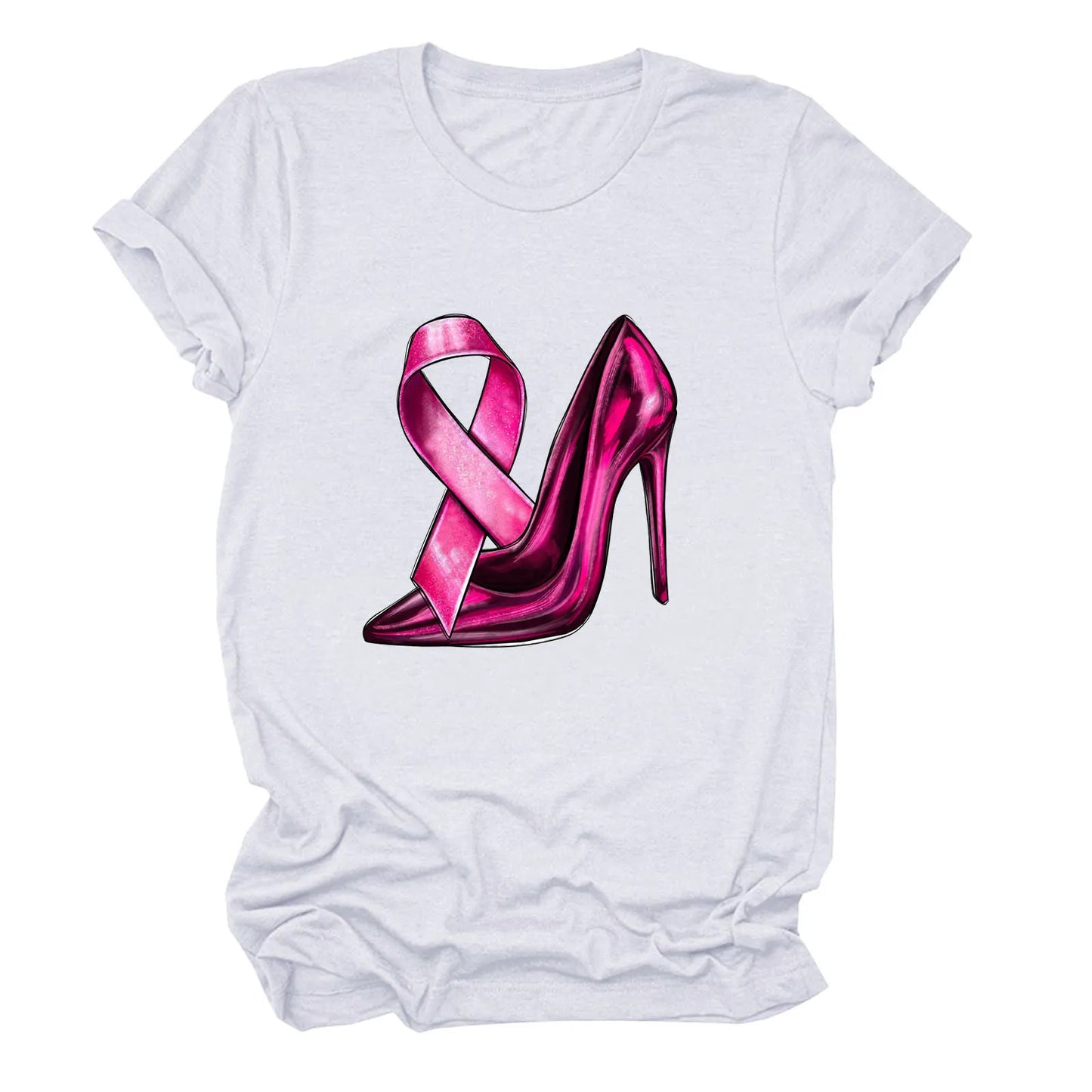 the STILETTO - Breast Cancer Graphic T-Shirts for Women Breast Cancer Awareness Tees