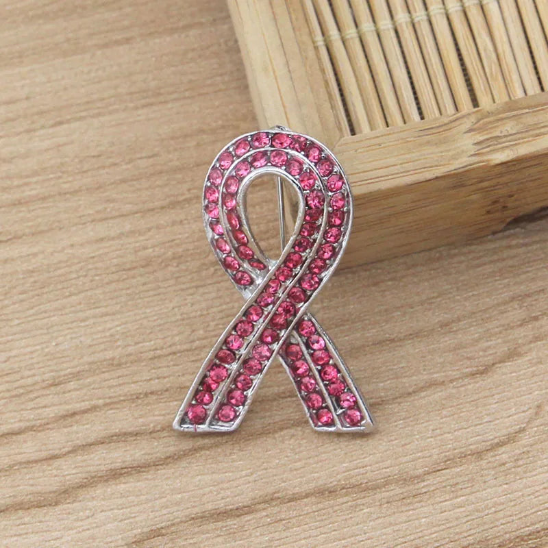 Fashion Pink Ribbon Rhinestone Brooches Breast Cancer Awareness Brooch Pin HIV And AIDS Badge Women Brooch Jewelry