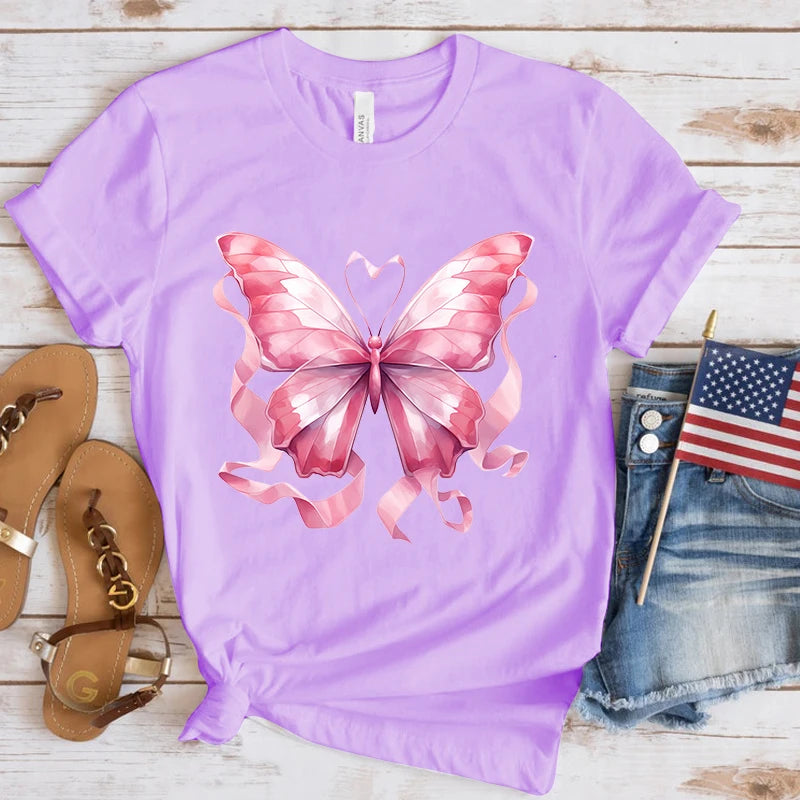 the BUTTERFLY RIBBON - Breast Cancer Awareness Butterfly Print T-Shirts