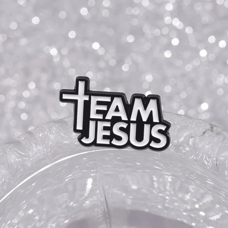 the TEAM JESUS - Jesus Team Cross Enamel Pin, Christianity Metal Brooches Decorative Lapel Badge, Jewelry Accessories