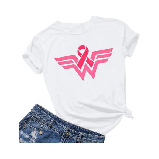 the WONDERFUL WOMAN - Breast Cancer Shirts for Women, Pink Ribbon Breast Cancer Awareness 100% Cotton New T-Shirt Short Sleeve Fall Tee Top 01232