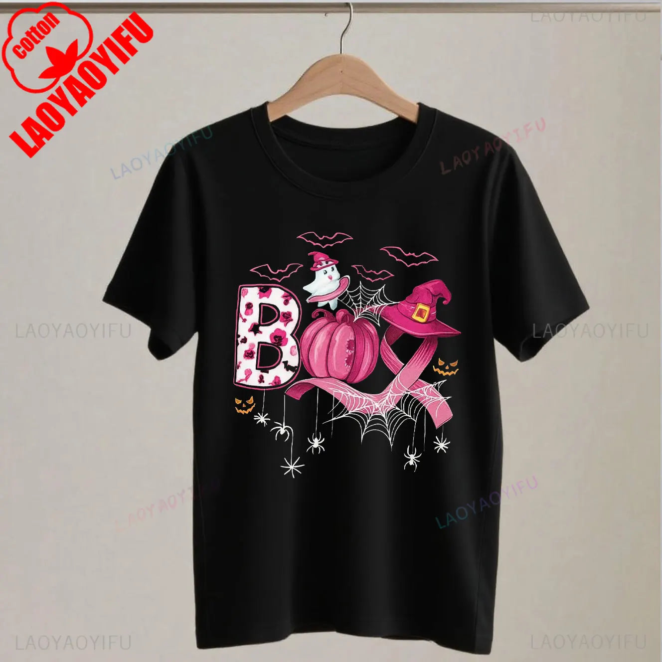Breast Cancer Boo Shirts Pink Pumpkin Witch Hat Halloween Cancer Tshirt Cancer Awareness Gift Pink October Tee Cotton Tee Tops