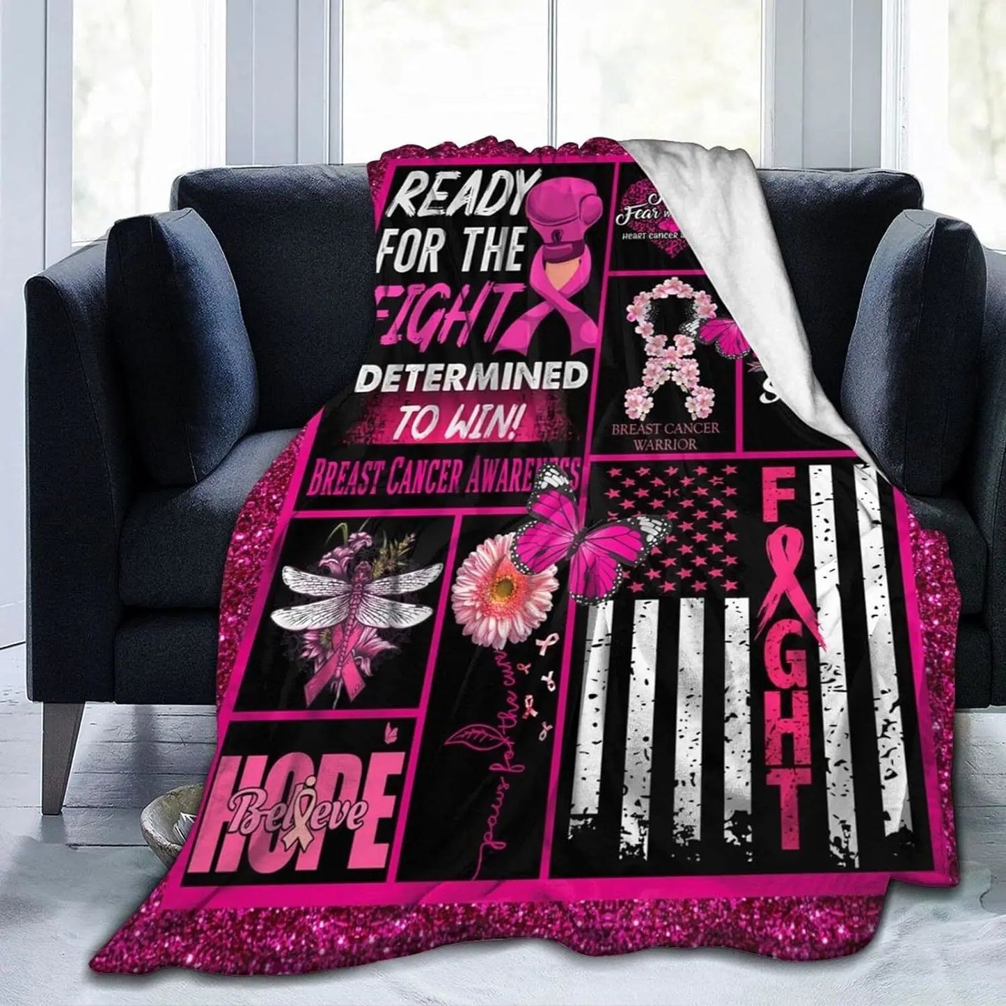 the SNUGGLER - Breast Cancer Blanket, Cancer Survivors for Women Breast Cancer, Pink Healing Blanket for Women Get Well Soon