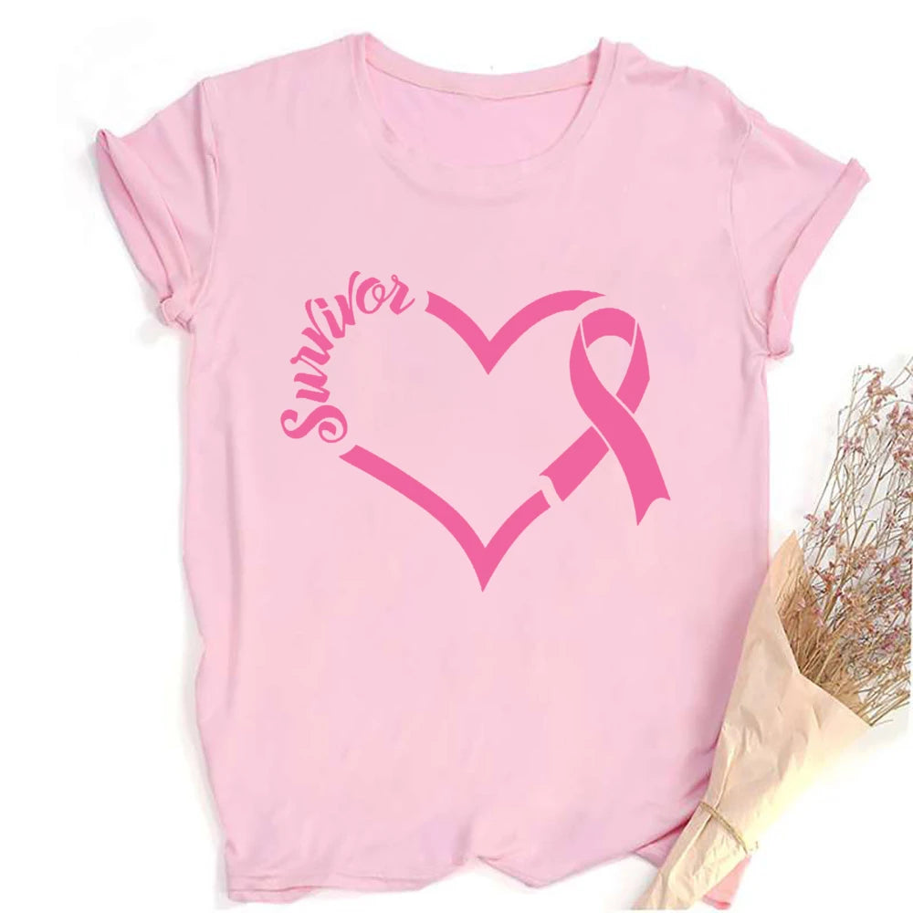 Breast Cancer Shirts for Women Pink Ribbon Breast Cancer Awareness T-Shirt Cancer Care Gifts Ladies Tee Tops